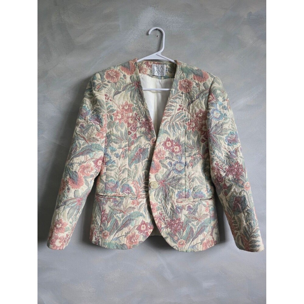 Jos. A. Bank Pastel Tapestry Embroidered Single Button Vtg Blazer Size 6 Cotton